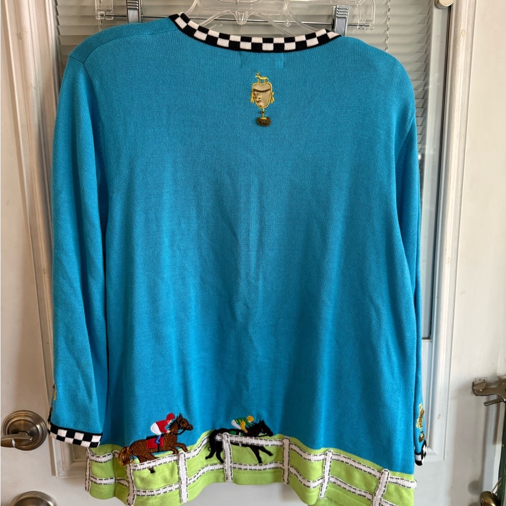 Berek Teal Cardigan Horse Racing Derby Preakness Applique Beads Embroidery Rare - Picture 9 of 11